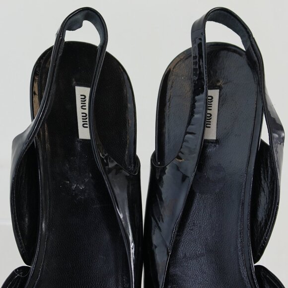 Miu Miu Patent Leather Slingback Peep Toe Wedges (EU 37 - US 6.5) - Picture 5 of 8